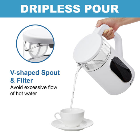 Tesslux electric kettle cordless base for convenient pouring and mobility.