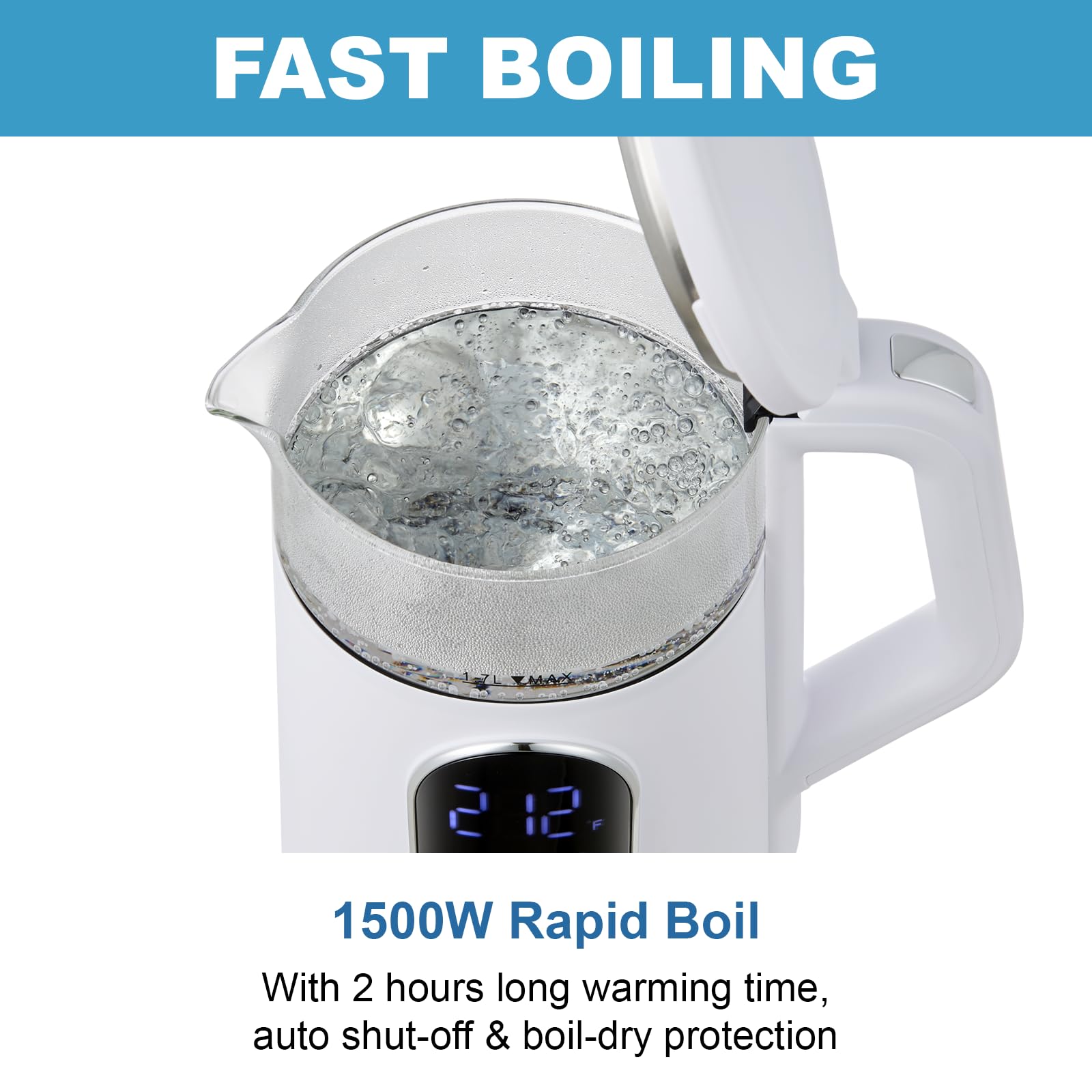 Tesslux electric kettle glass design for easy monitoring during boiling.