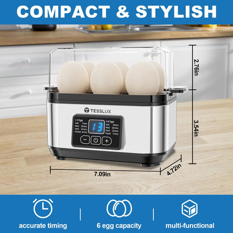 Tesslux egg cooker control panel with digital display for precise timing