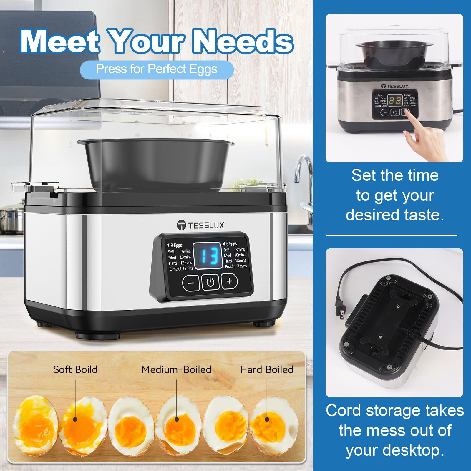 Tesslux egg cooker poached eggs ready for a quick breakfast
