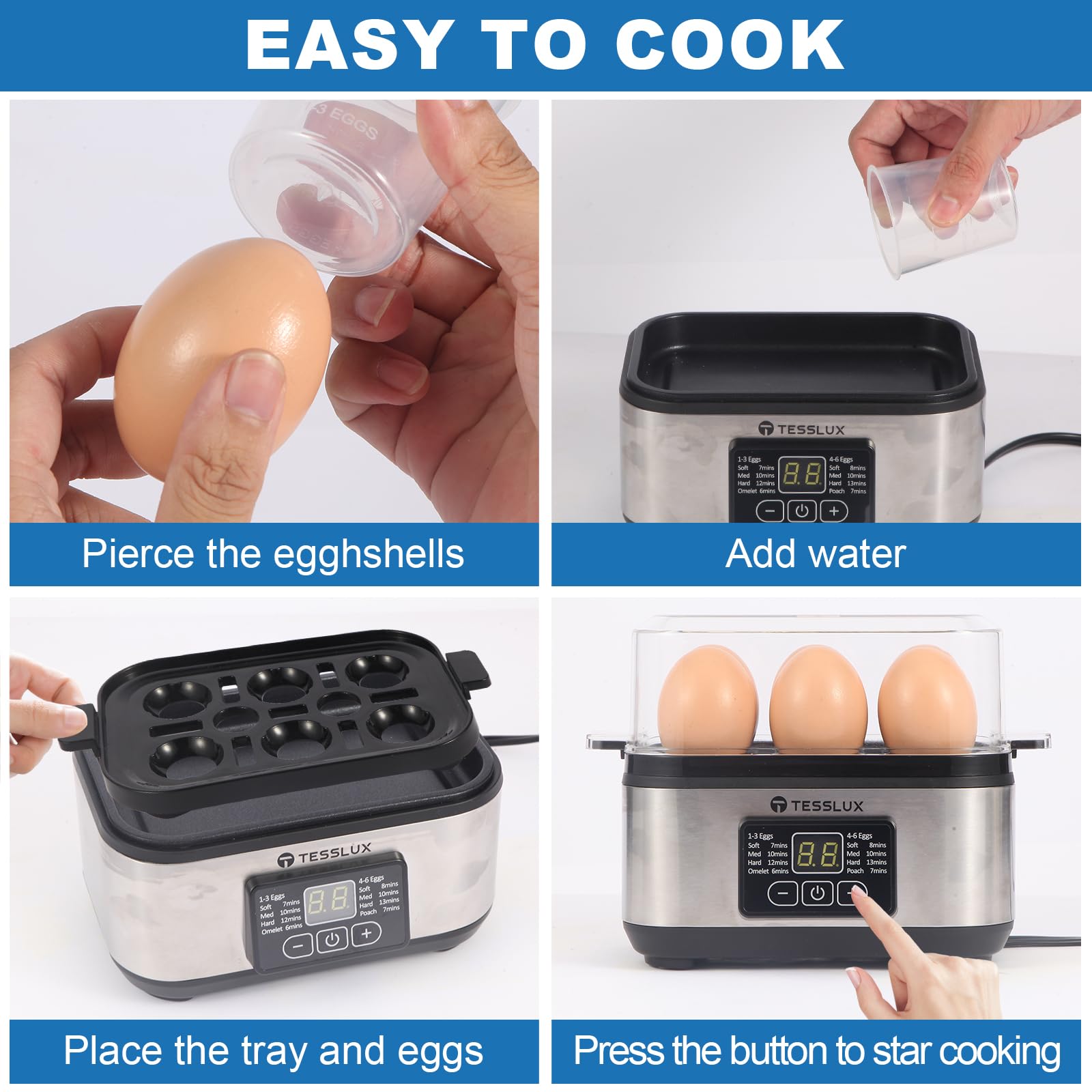 Tesslux egg cooker fluffy scrambled eggs prepared in minutes