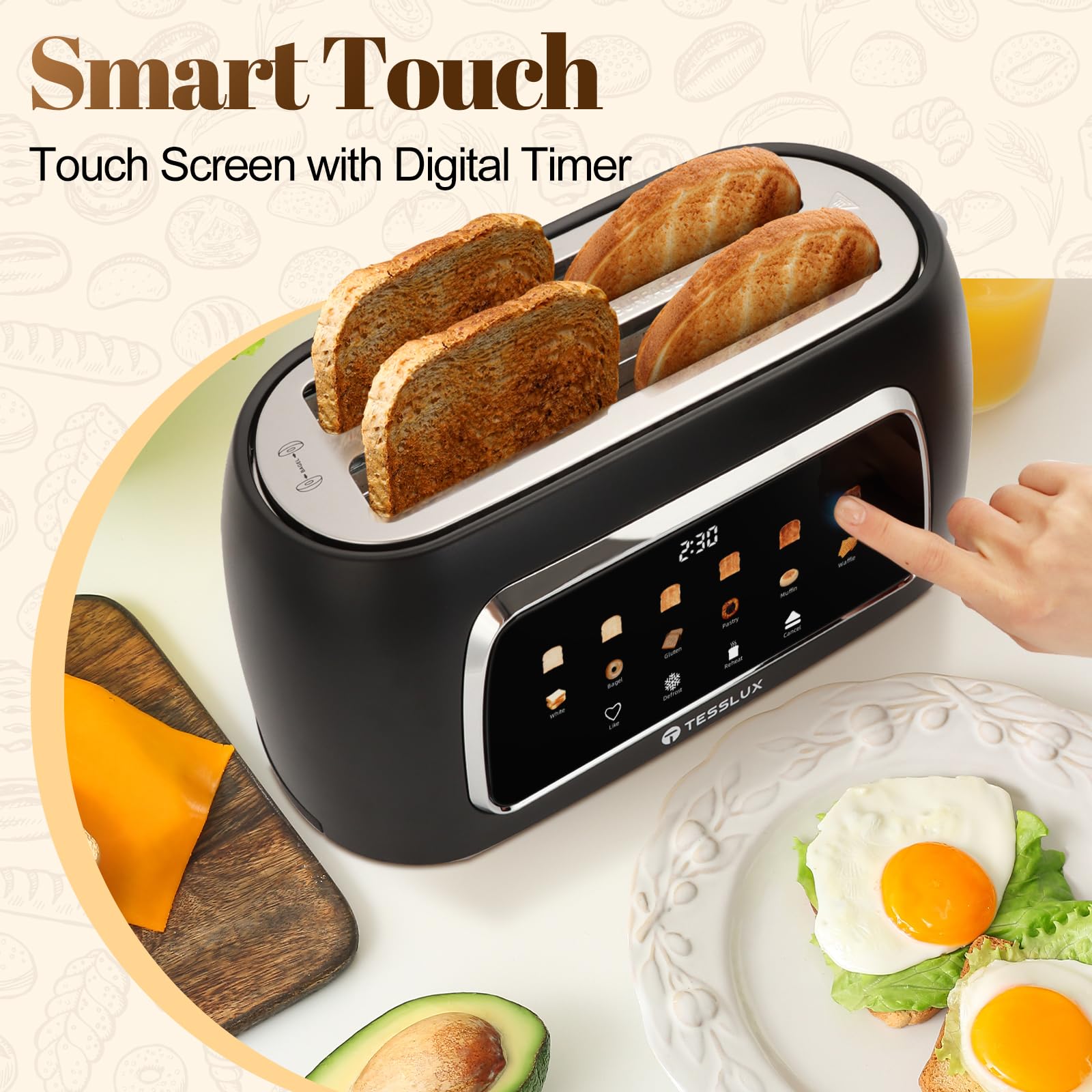 Tesslux toaster six bread types cover white, gluten-free, and more