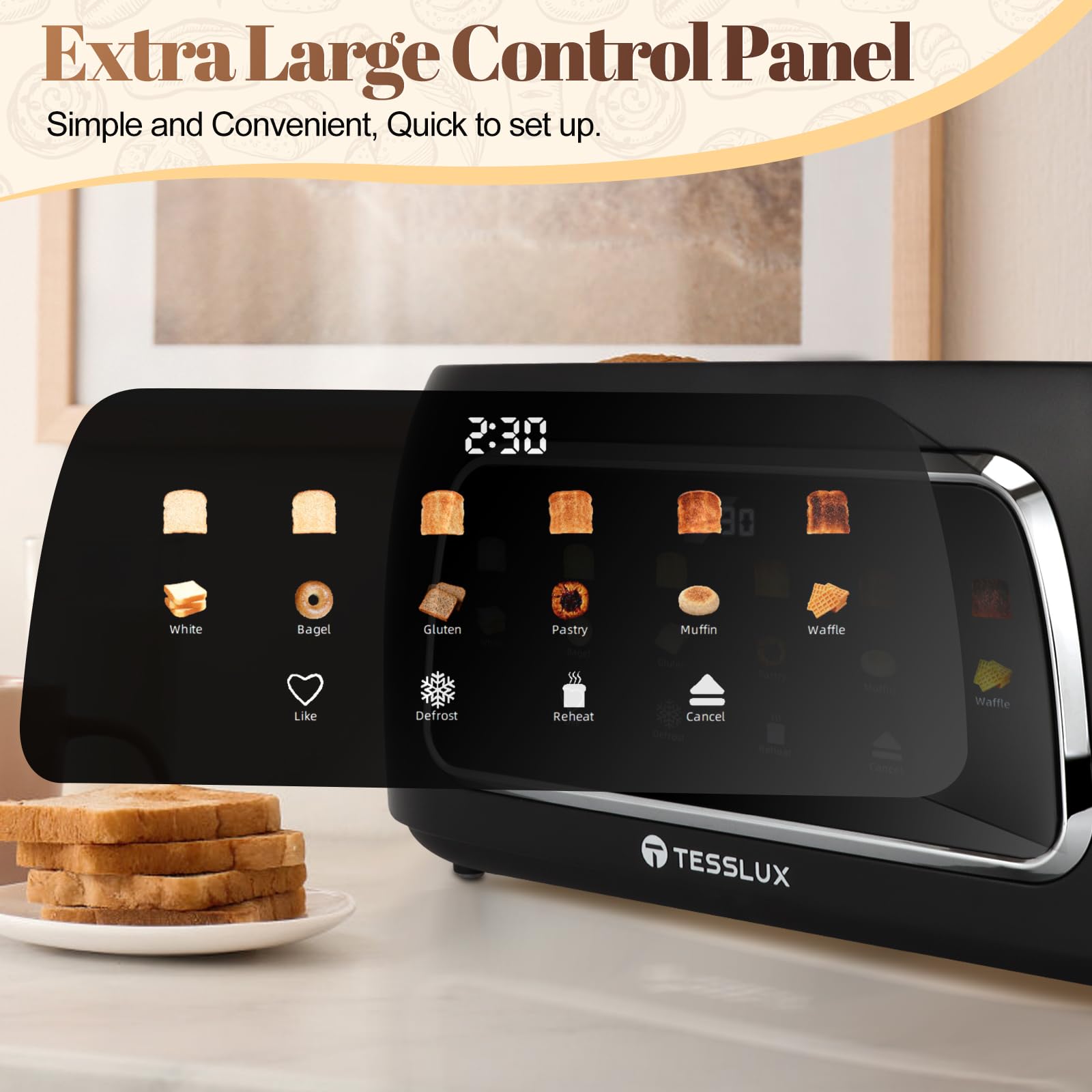 Tesslux toaster wide slots for artisan bread and even browning