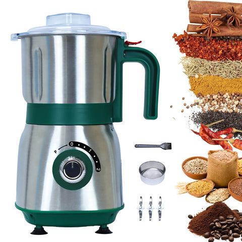 Tewpoy versatile kitchen grinder in green, ready for fast spice processing.