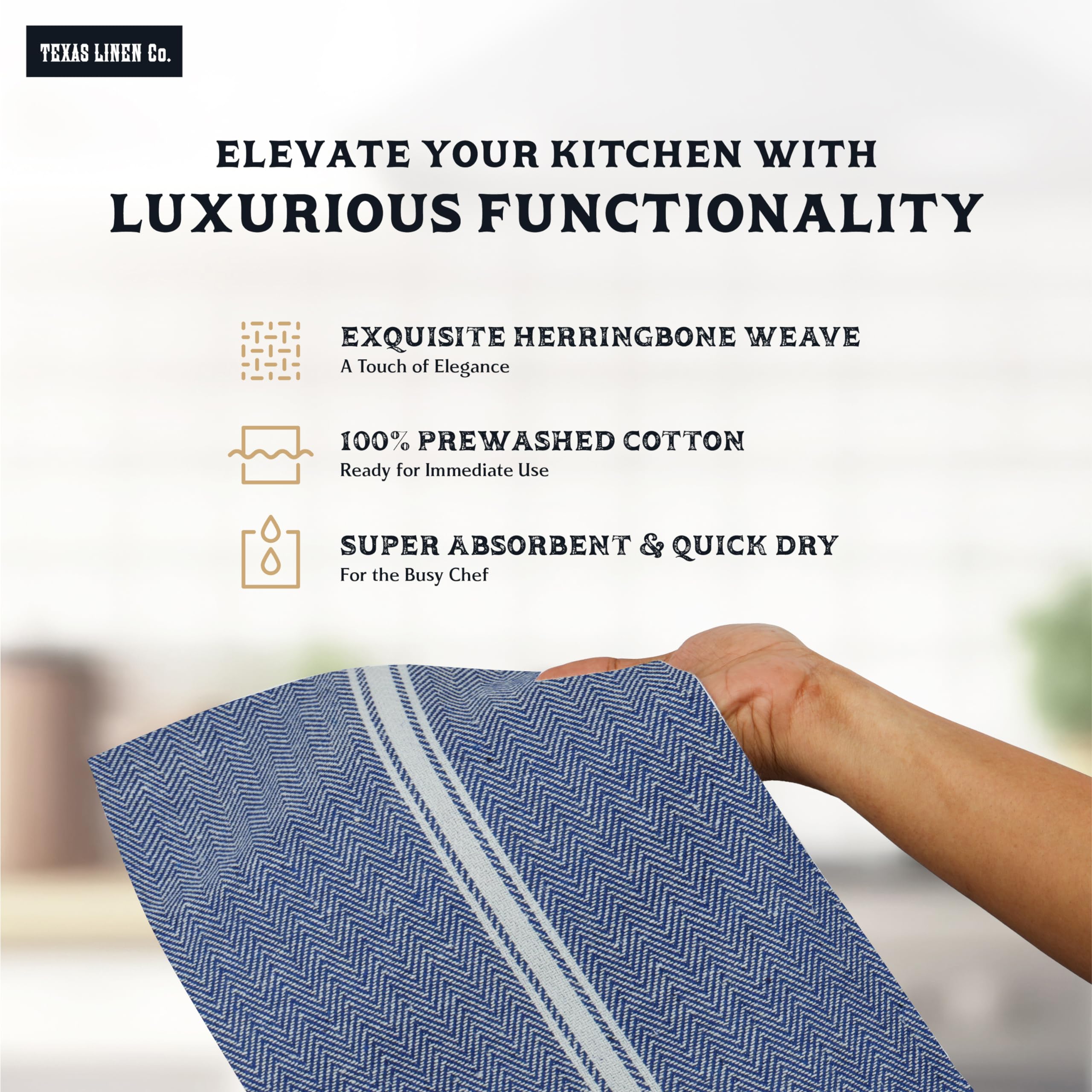Texas Linen Co blue chambray towels closeup weave highlights durable cotton quality.