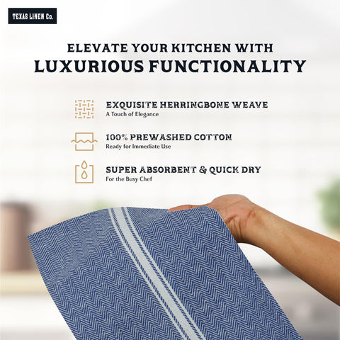 Texas Linen Co blue chambray towels closeup weave highlights durable cotton quality.