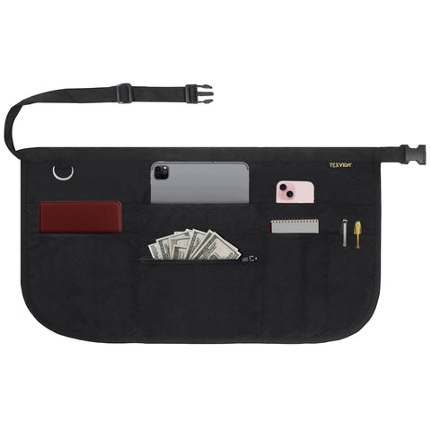 TEXVIDA 7 pockets server apron with buckle closure for easy organization on shift.