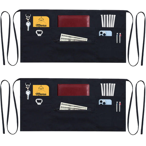 TEXVIDA 7-pocket server apron with zipper pocket keeps essentials organized.