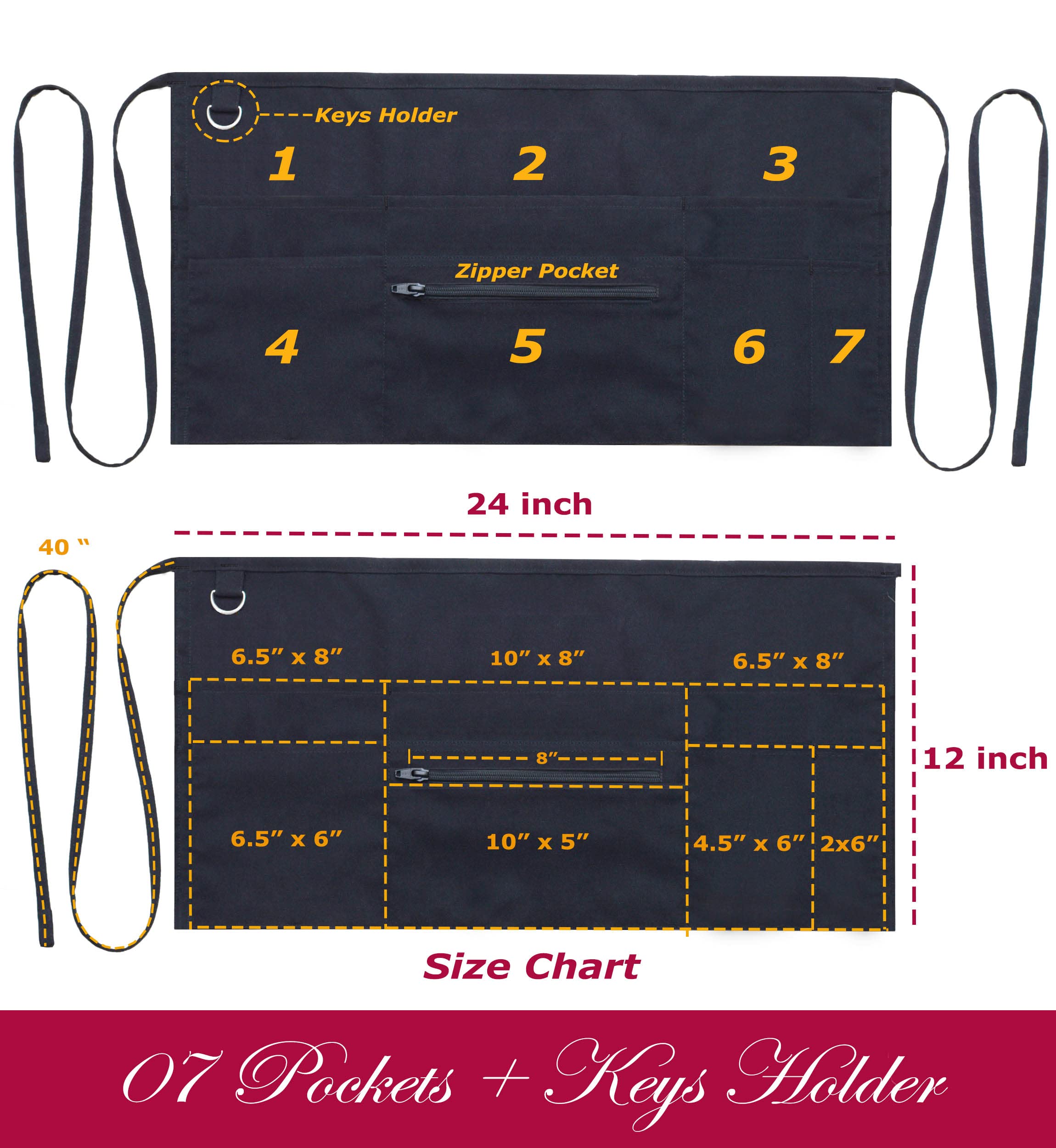TEXVIDA black 24x12 waiter apron for efficient service.