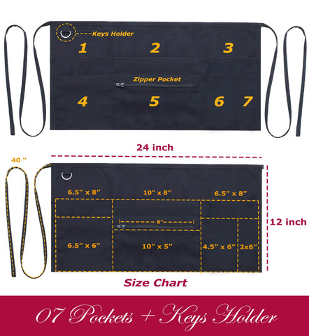 TEXVIDA black 24x12 waiter apron for efficient service.