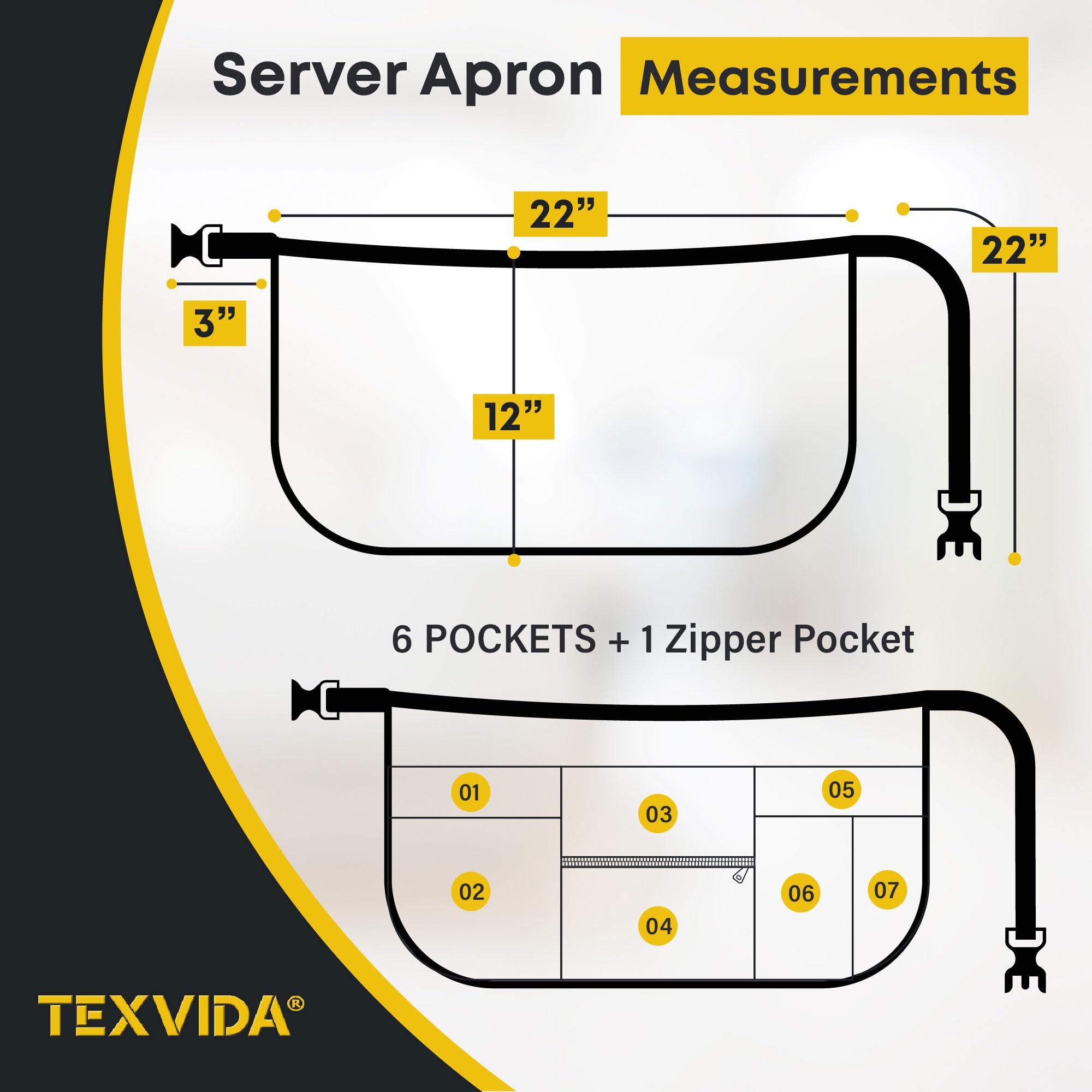 TEXVIDA stain-resistant polyester apron keeps colors vibrant during busy service.