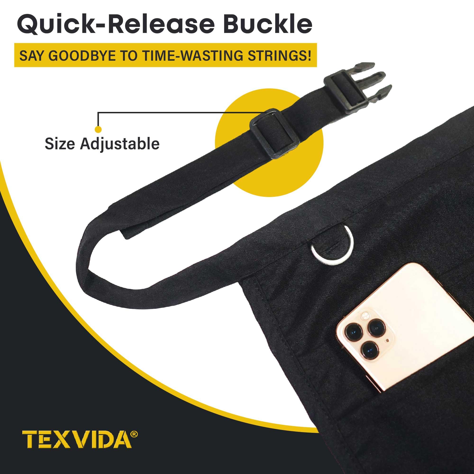 TEXVIDA zippered money pouch pocket helps secure cash and tips.