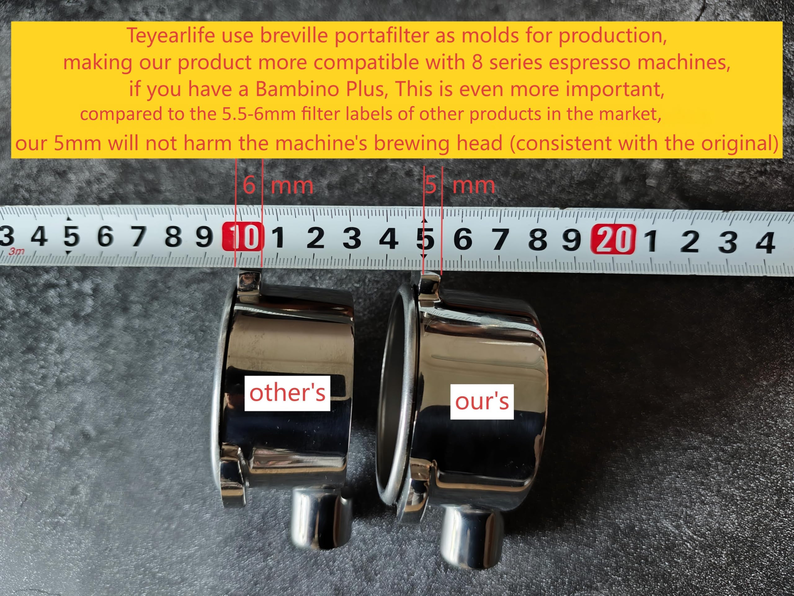Teyearlife portafilter with basket and puck screen keeps grounds away from the brewing head.