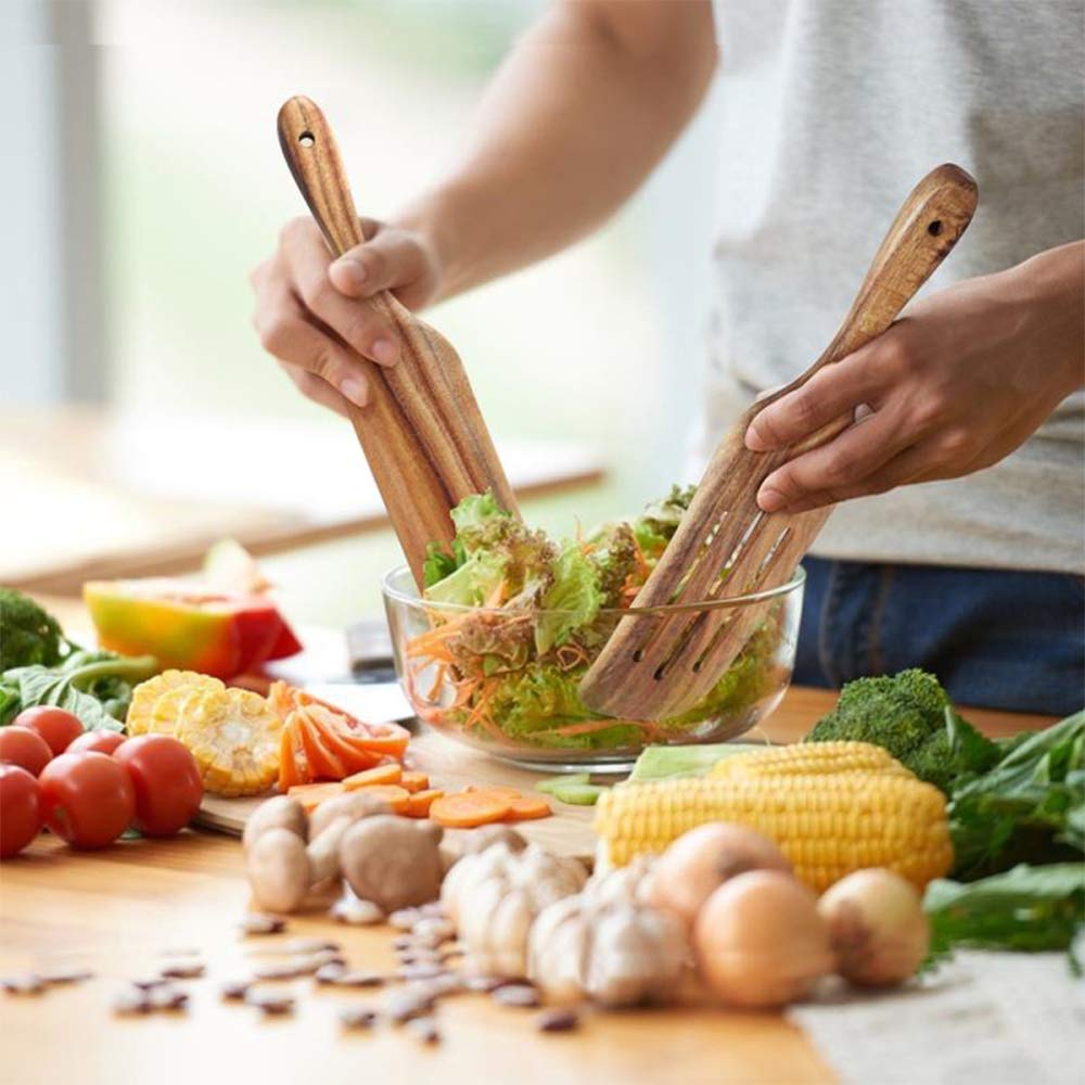 TEZZ acacia wooden utensils showcase grain and durability for cooking.