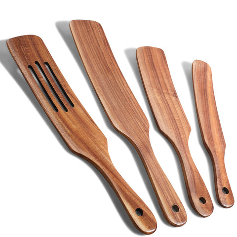 TEZZ spurtle set in natural acacia wood, four pieces for stirring and serving.