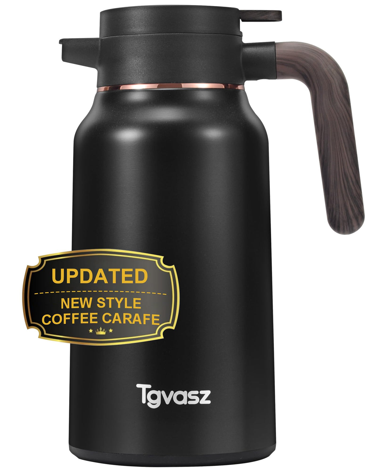 Tgvasz Thermal Coffee Carafe top view shows a secure lid for spill-free serving.