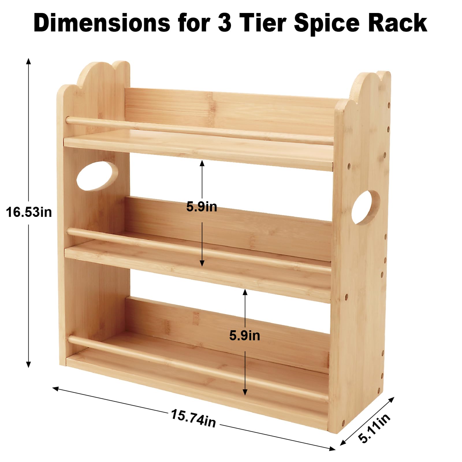 Thalomely bamboo spice rack side view shows space-saving design for small kitchens.