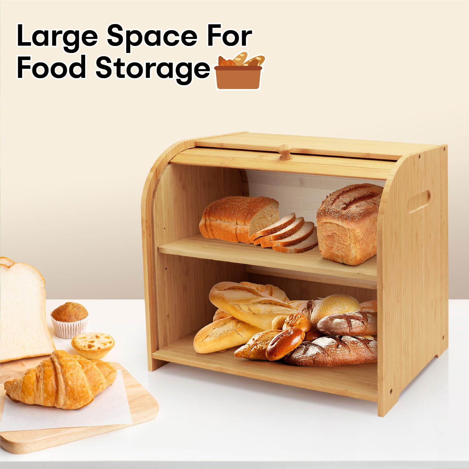 Thalomely bamboo bread box adjustable divider adapts to loaf sizes and pastries