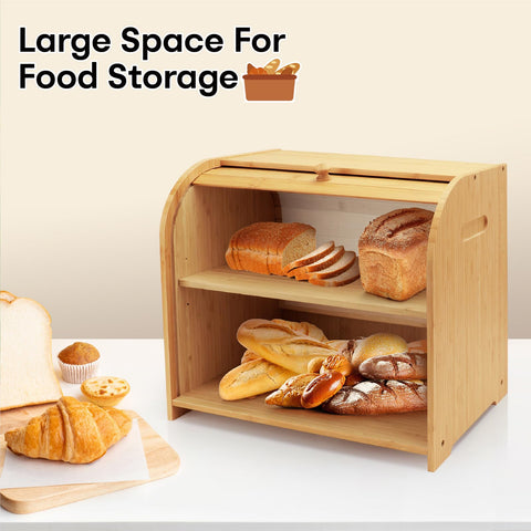 Thalomely bamboo bread box adjustable divider adapts to loaf sizes and pastries