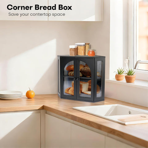 Thalomely double-layer storage showcases organized space for loaves and pastries.