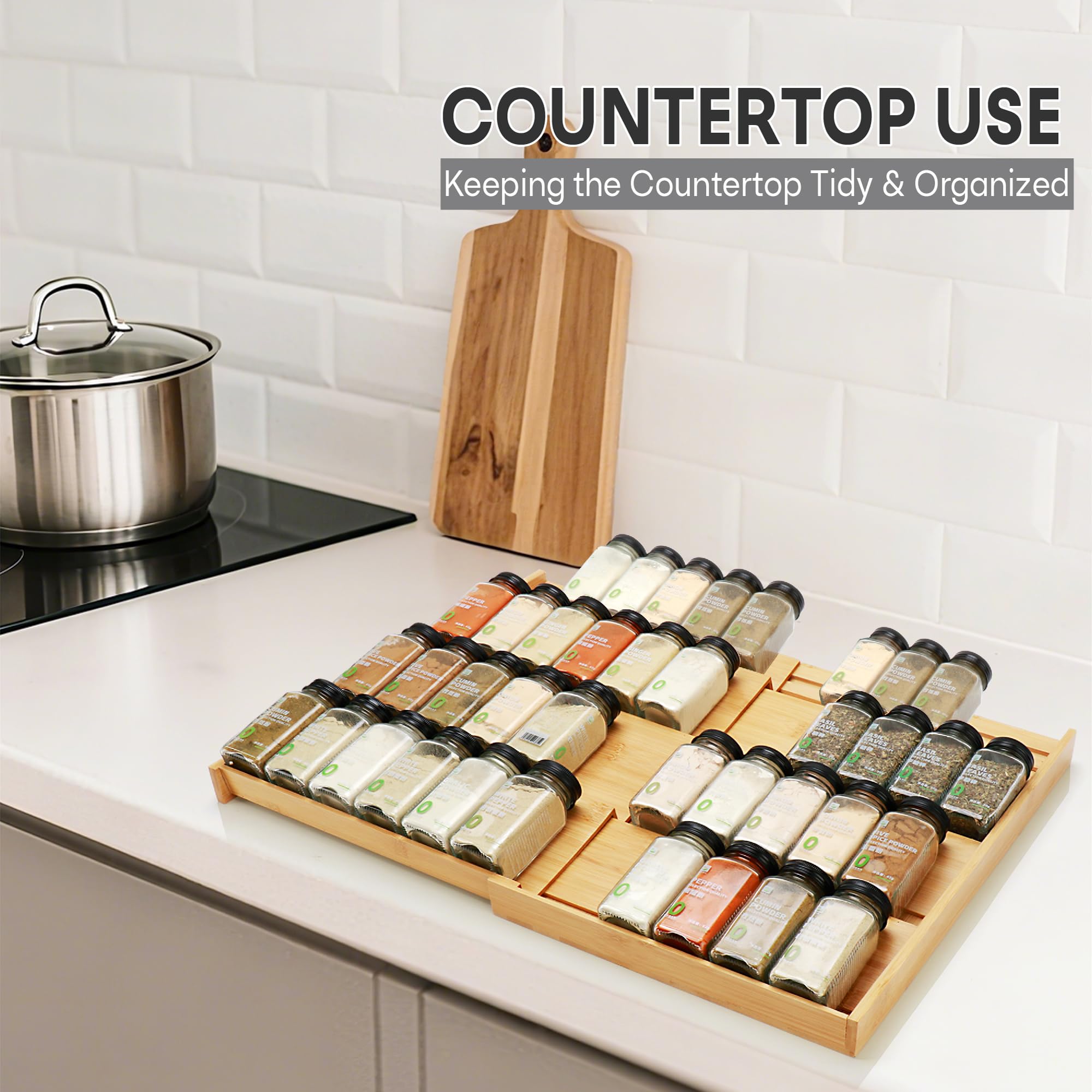 Thalomely natural bamboo finish complements modern kitchen aesthetics and storage.