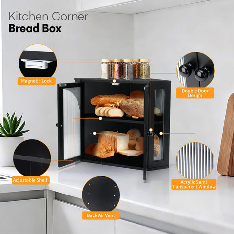 Thalomely magnetic lock and acrylic doors secure visibility of baked goods.