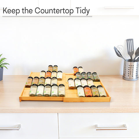 Thalomely spice drawer organizer in action keeps spices organized.