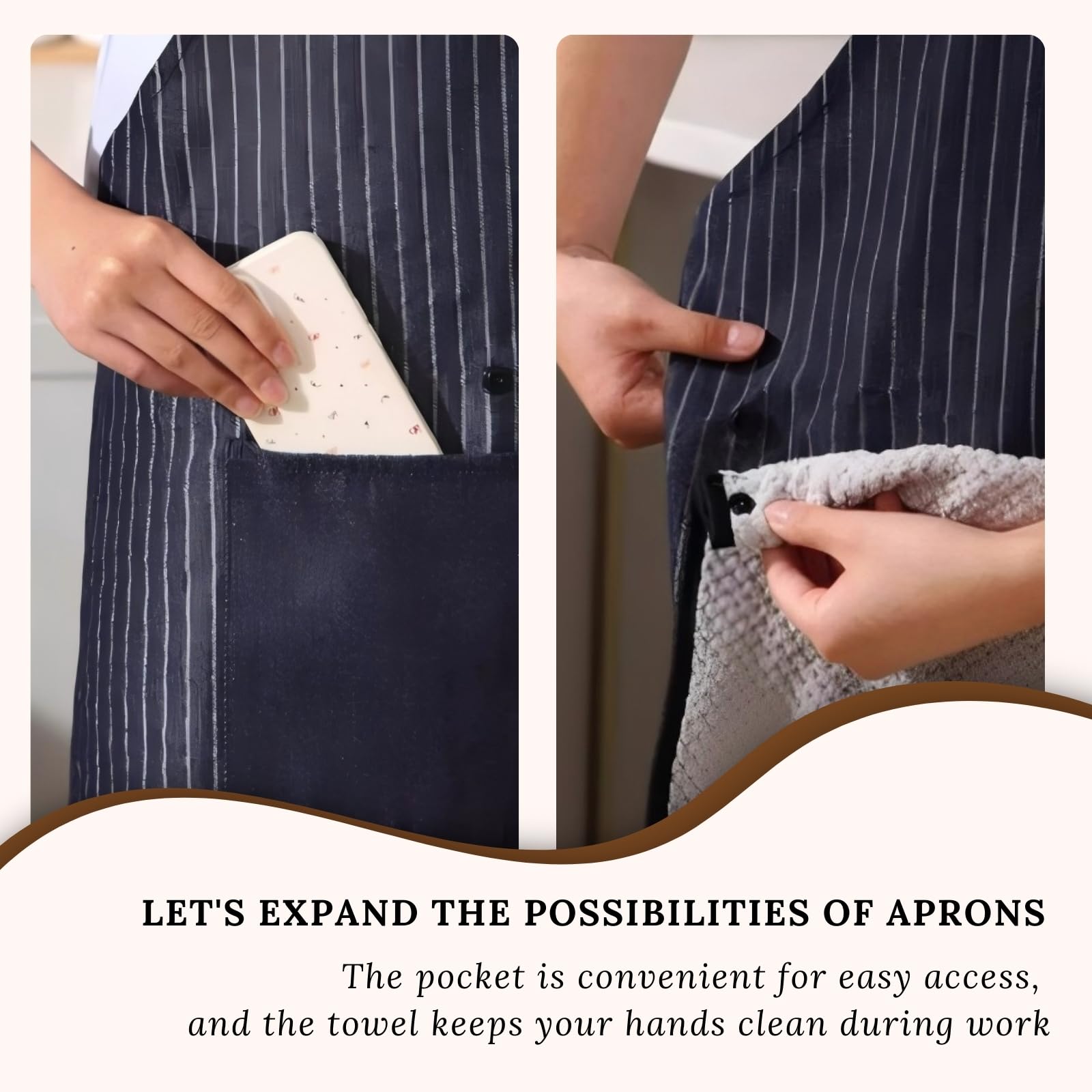 Thalzur apron fabric detail shows 65/35 blend for durability