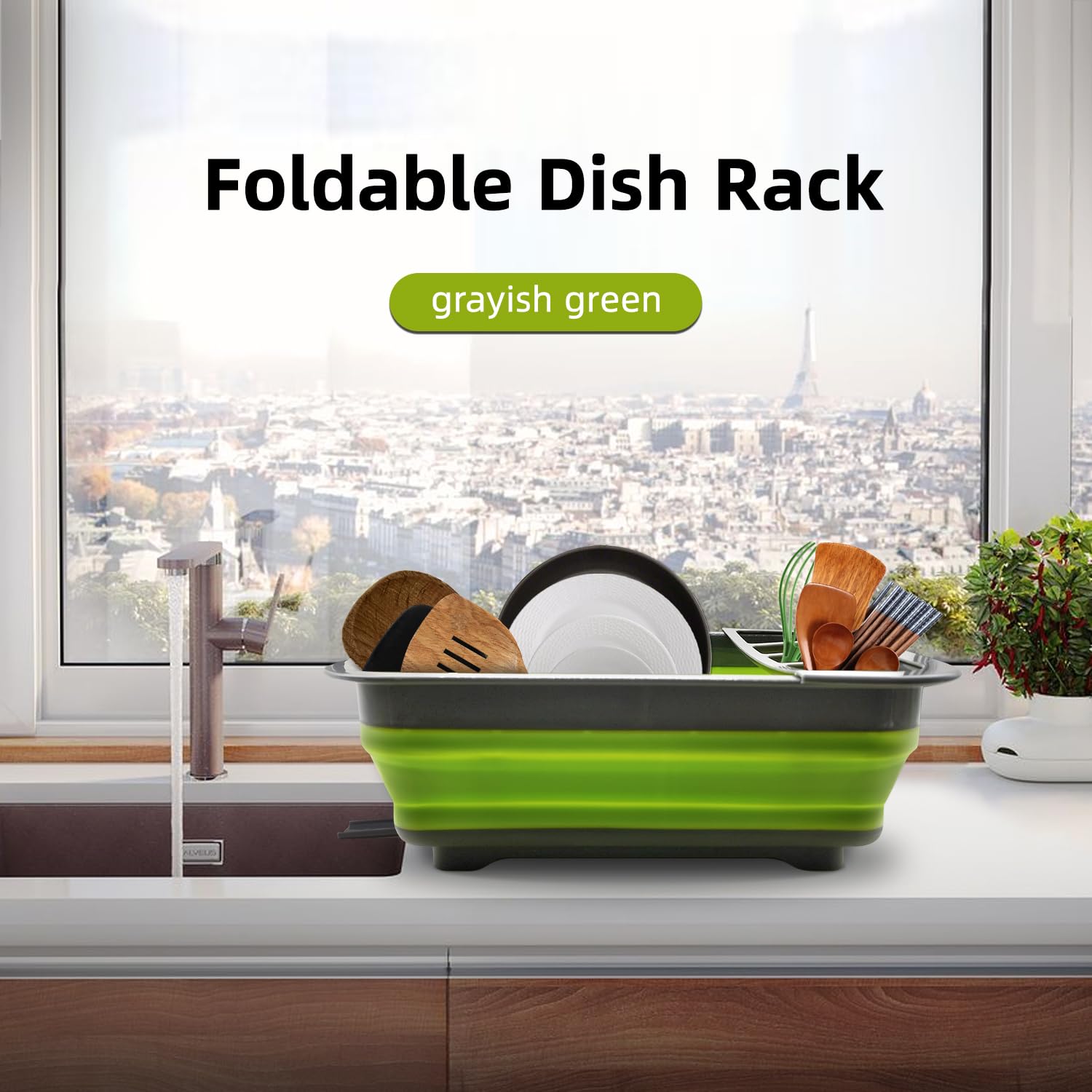 Thanstar collapsible dish drying rack, folded compact storage under sink