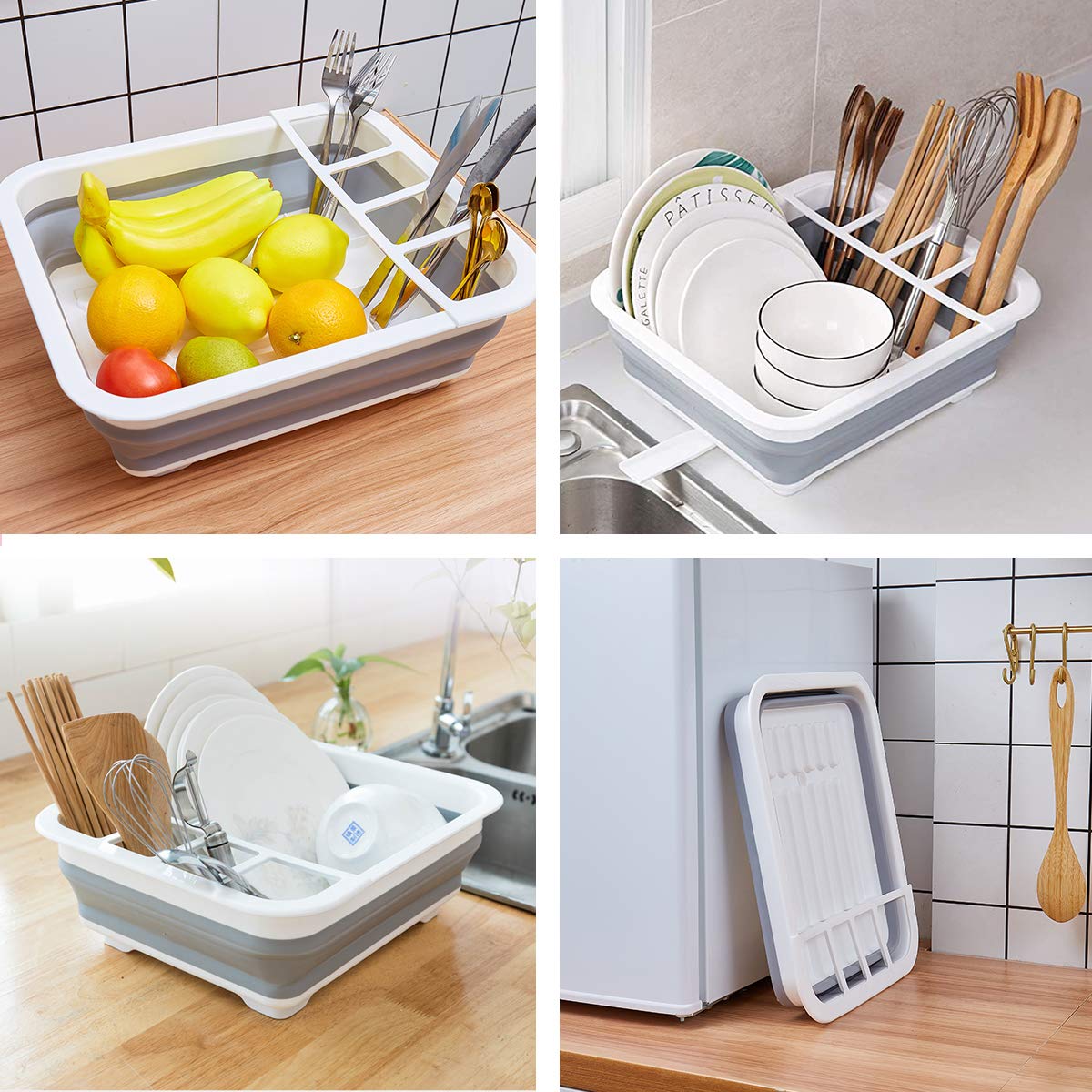 Thanstar collapsible dish drying rack folded flat for under-sink storage