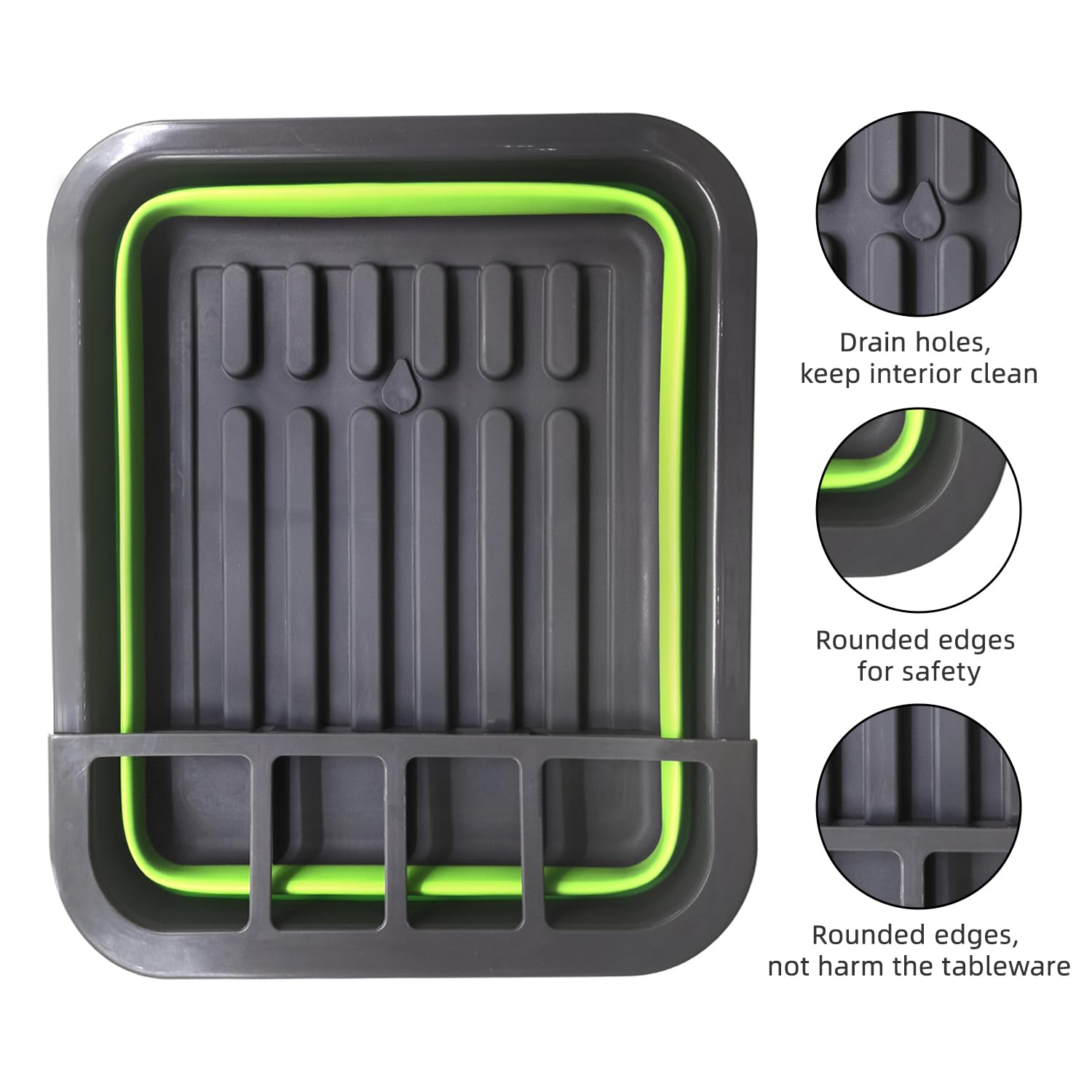Thanstar dish drying rack showing built-in drain strip directing water into sink