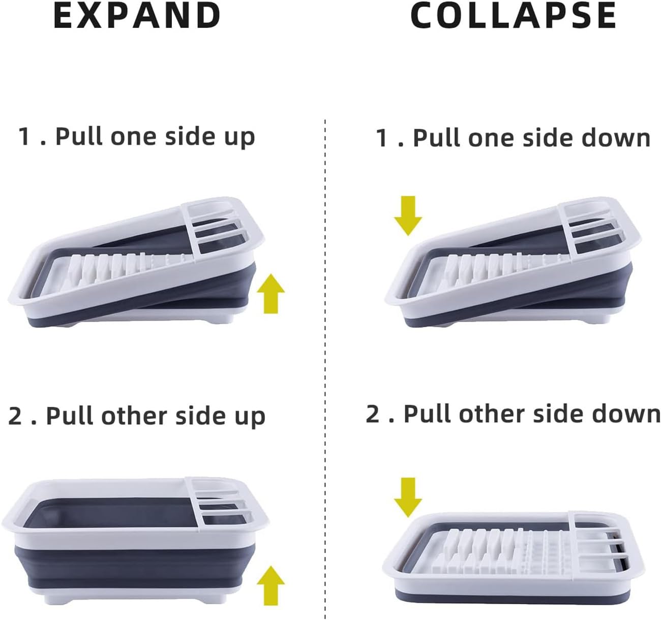 Thanstar dish rack folded flat for under-sink storage and compact cabinet fit.