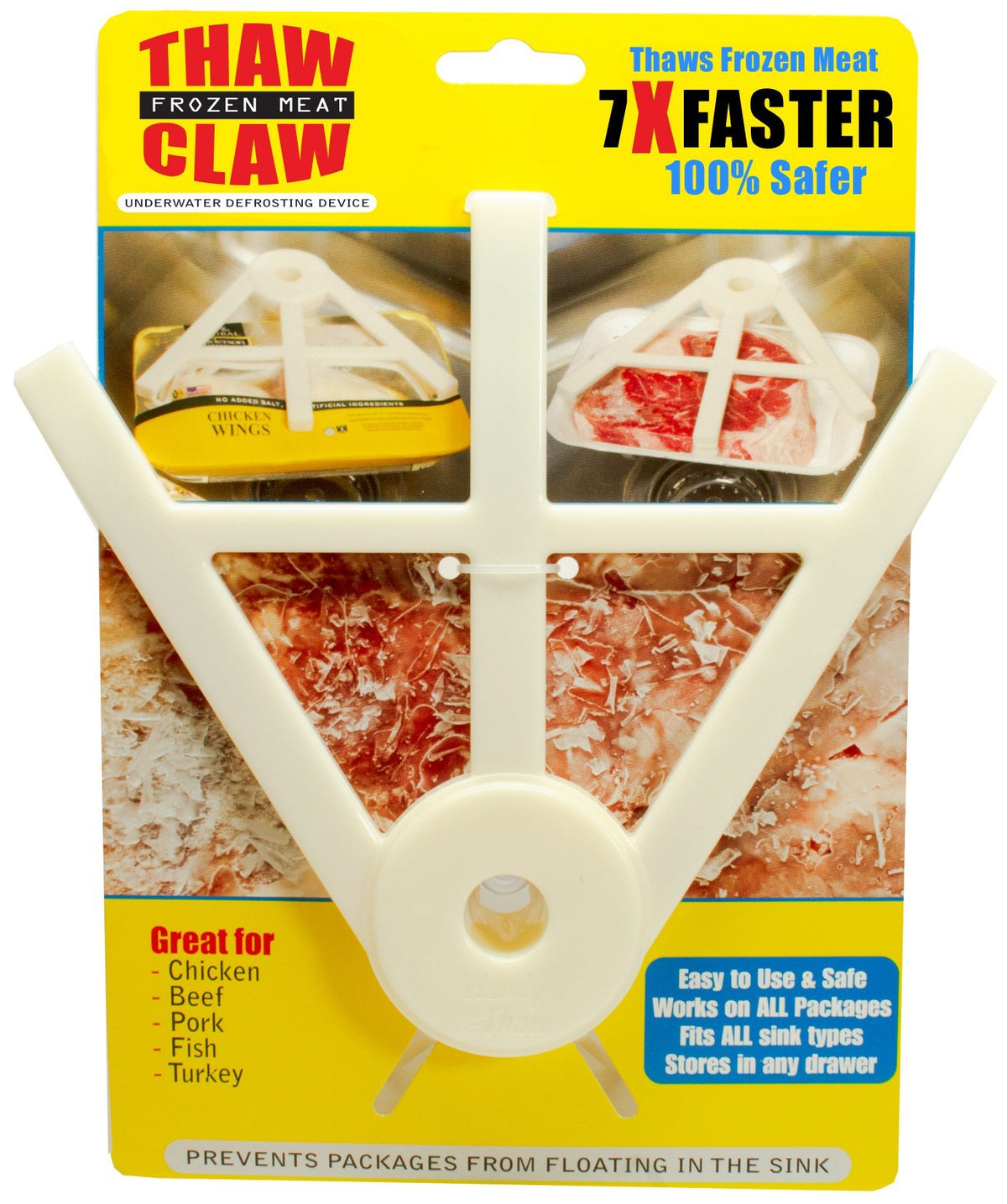 Thaw Claw defroster attached to sink, speeding meal prep with rapid thawing