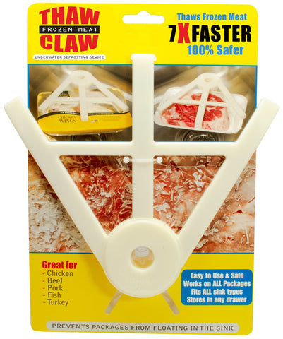 Thaw Claw defroster attached to sink, speeding meal prep with rapid thawing