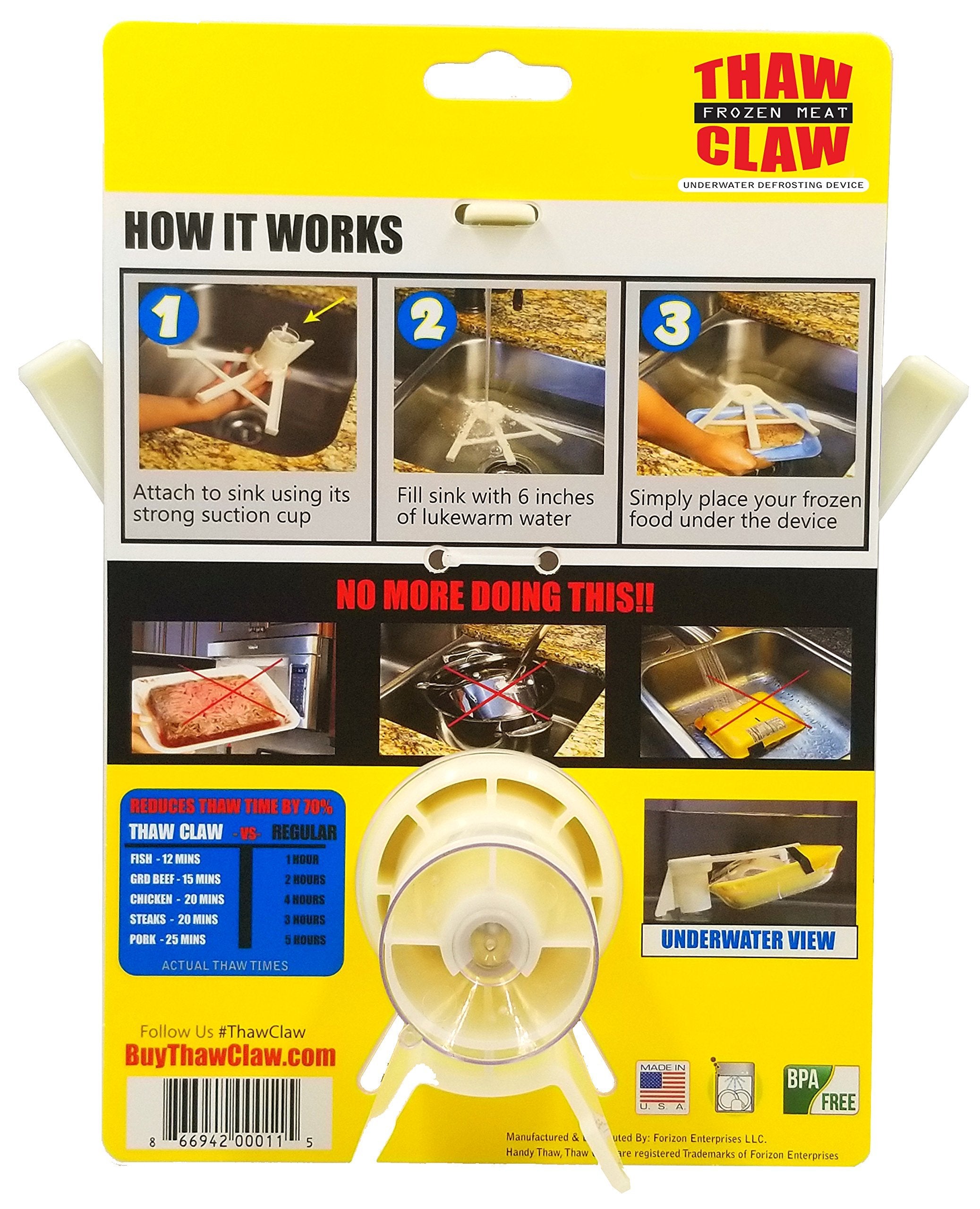 Thaw Claw suction cup holds bags steady during defrosting