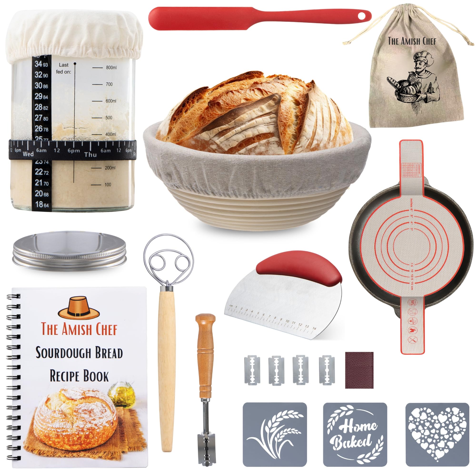 The Amish Chef glass sourdough starter jar with temperature strip for proper fermentation