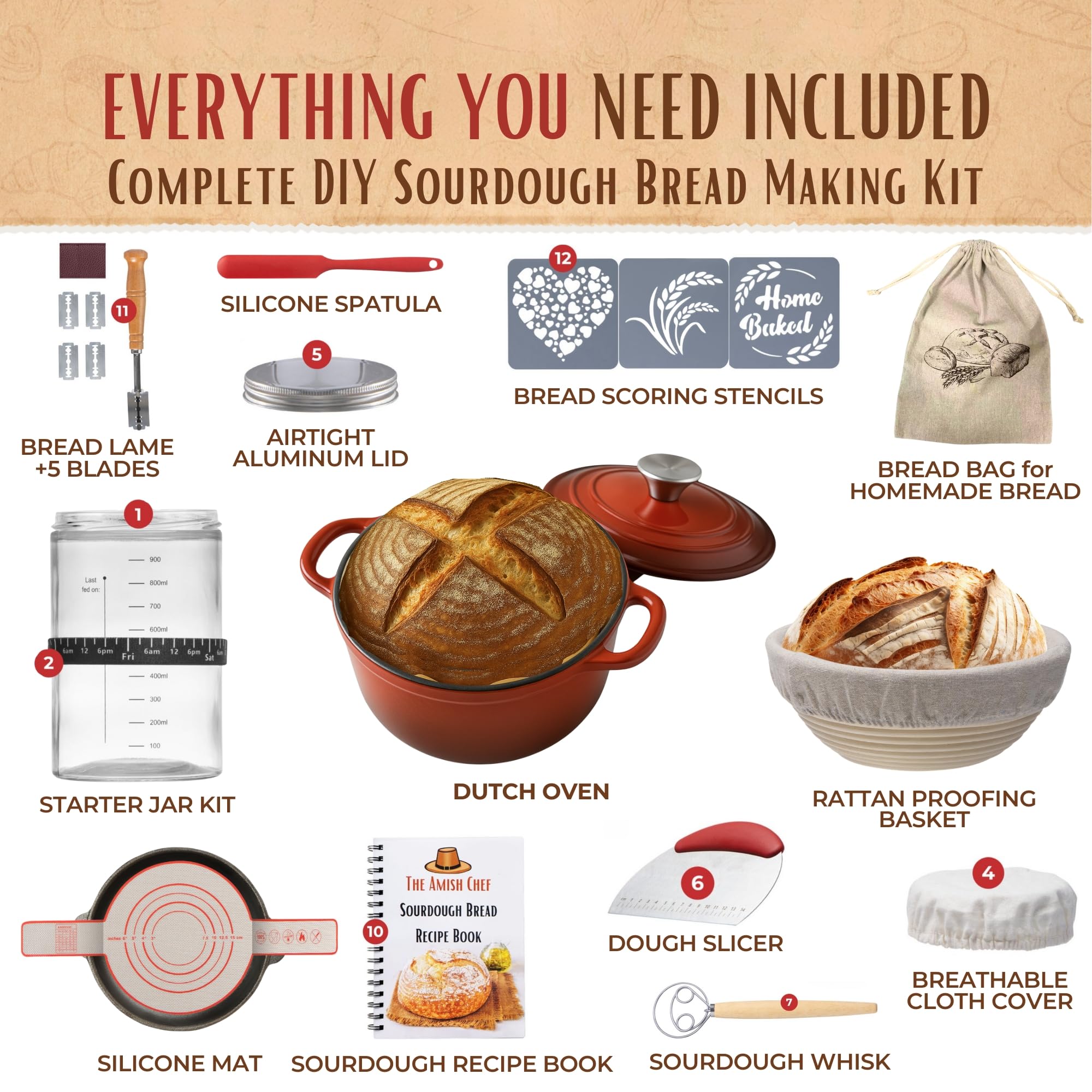 The Amish Chef rattan proofing basket shapes dough for airy loaves with a rustic finish.