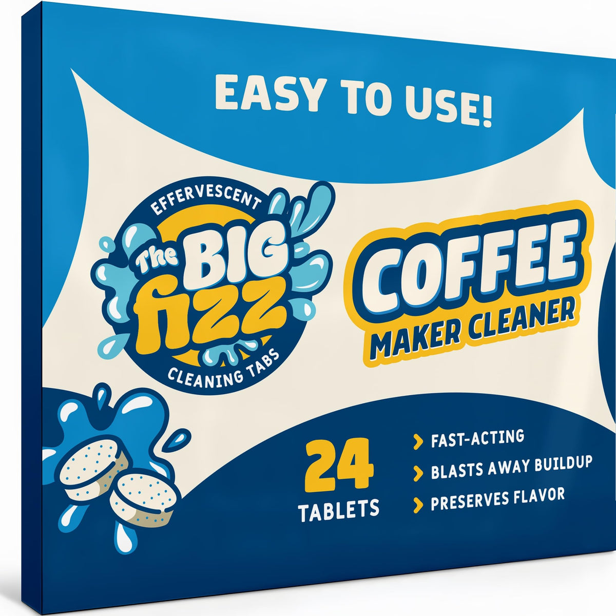 The Big Fizz descaler tablet dissolving limescale for cleaner brews.
