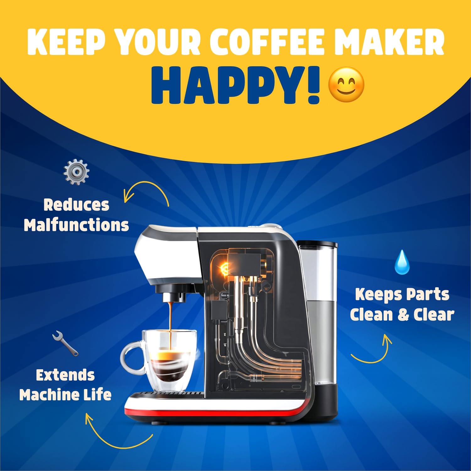 The Big Fizz tablet in a coffee maker during descaling action.