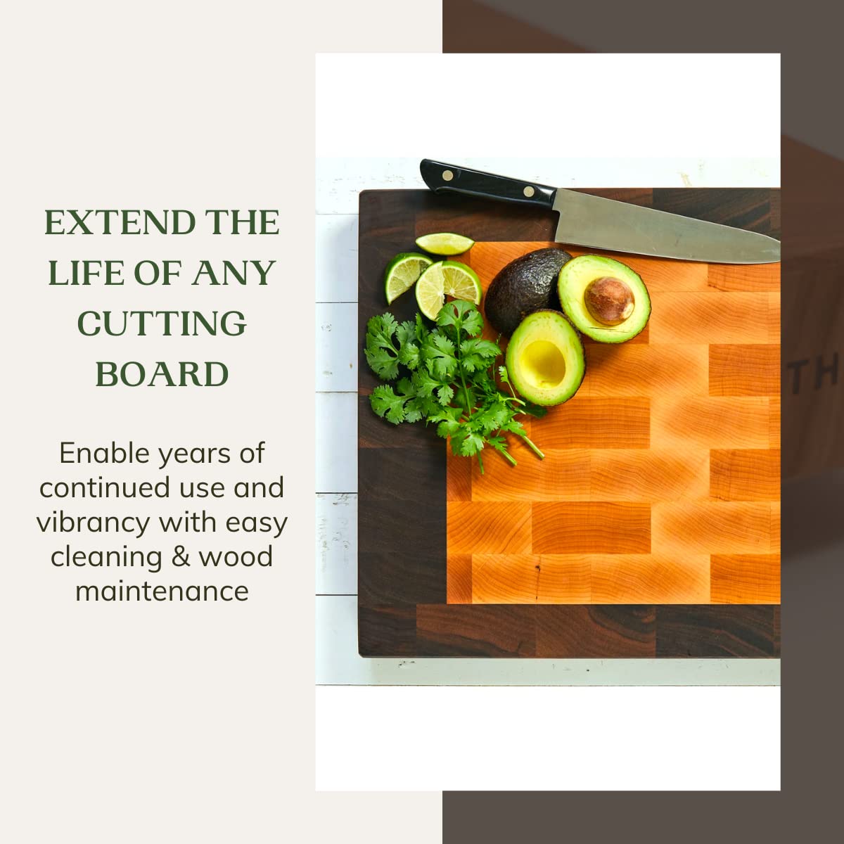 Beeswax-mineral-oil finish nourishes wood grain and protects.
