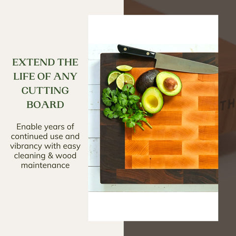 Beeswax-mineral-oil finish nourishes wood grain and protects.