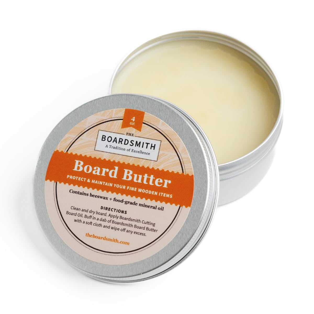 The Boardsmith Cutting Board Butter on shelf, natural wood protection.