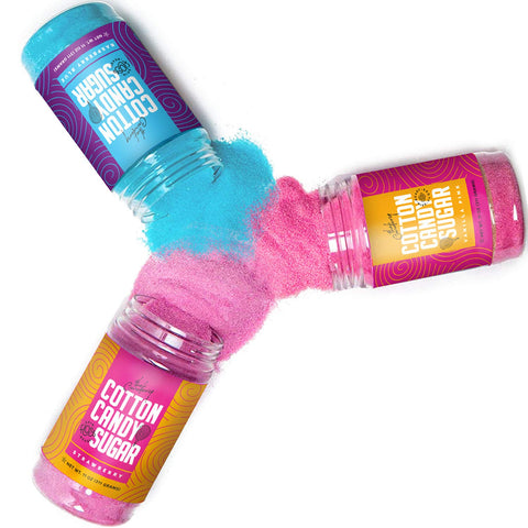 The Candery floss sugar jars in five bright flavors.