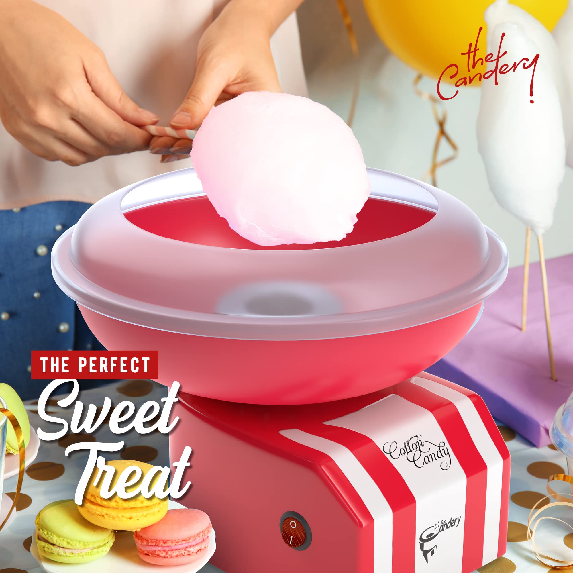 The Candery protective shield base keeping floss contained during busy events.