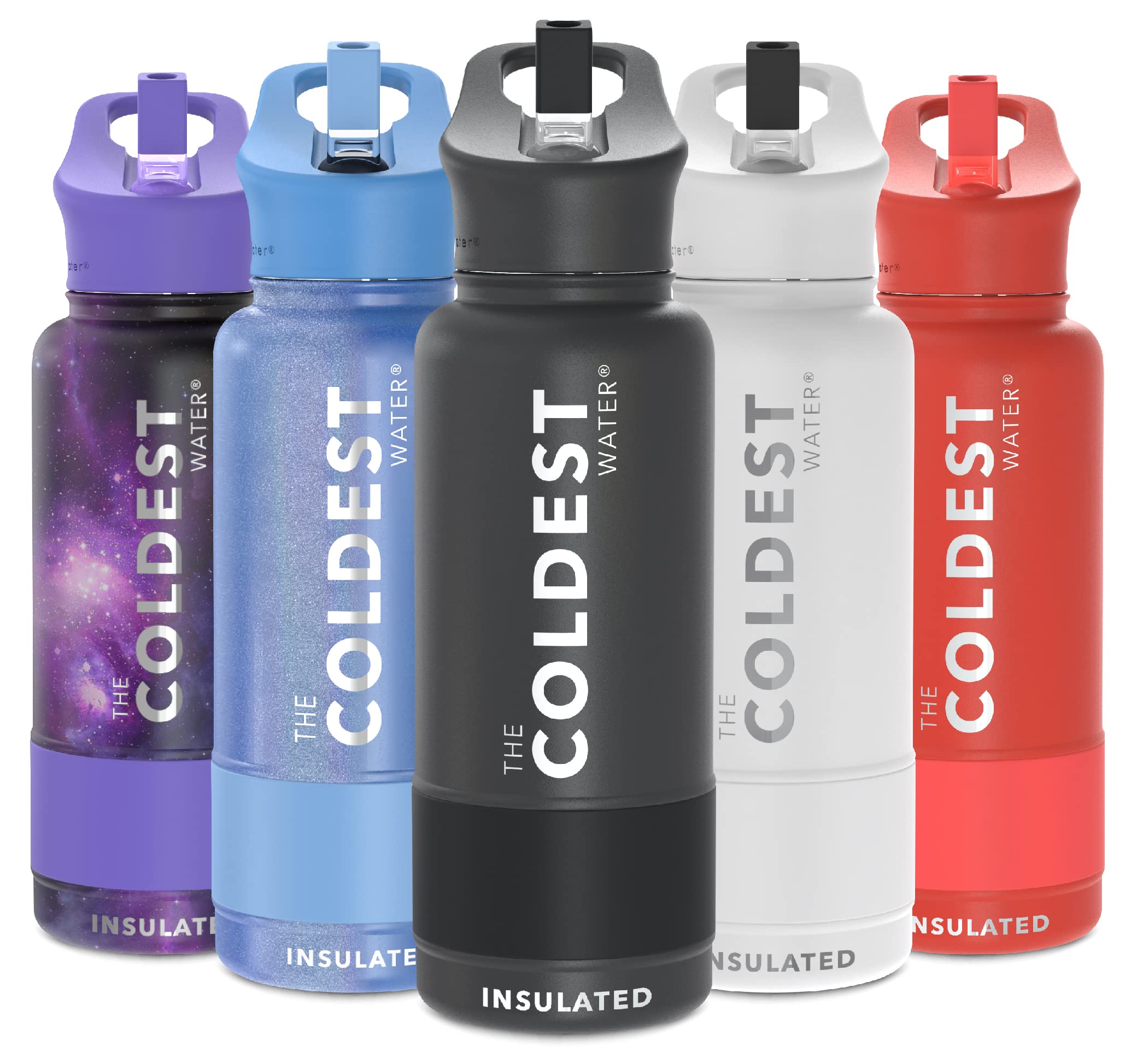 The Coldest Water bottle in cup holder, stealth black 32 oz, ready for daily hydration