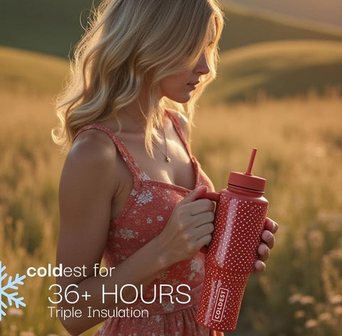 The Coldest Water 36 oz tumbler fits most cup holders for daily use.