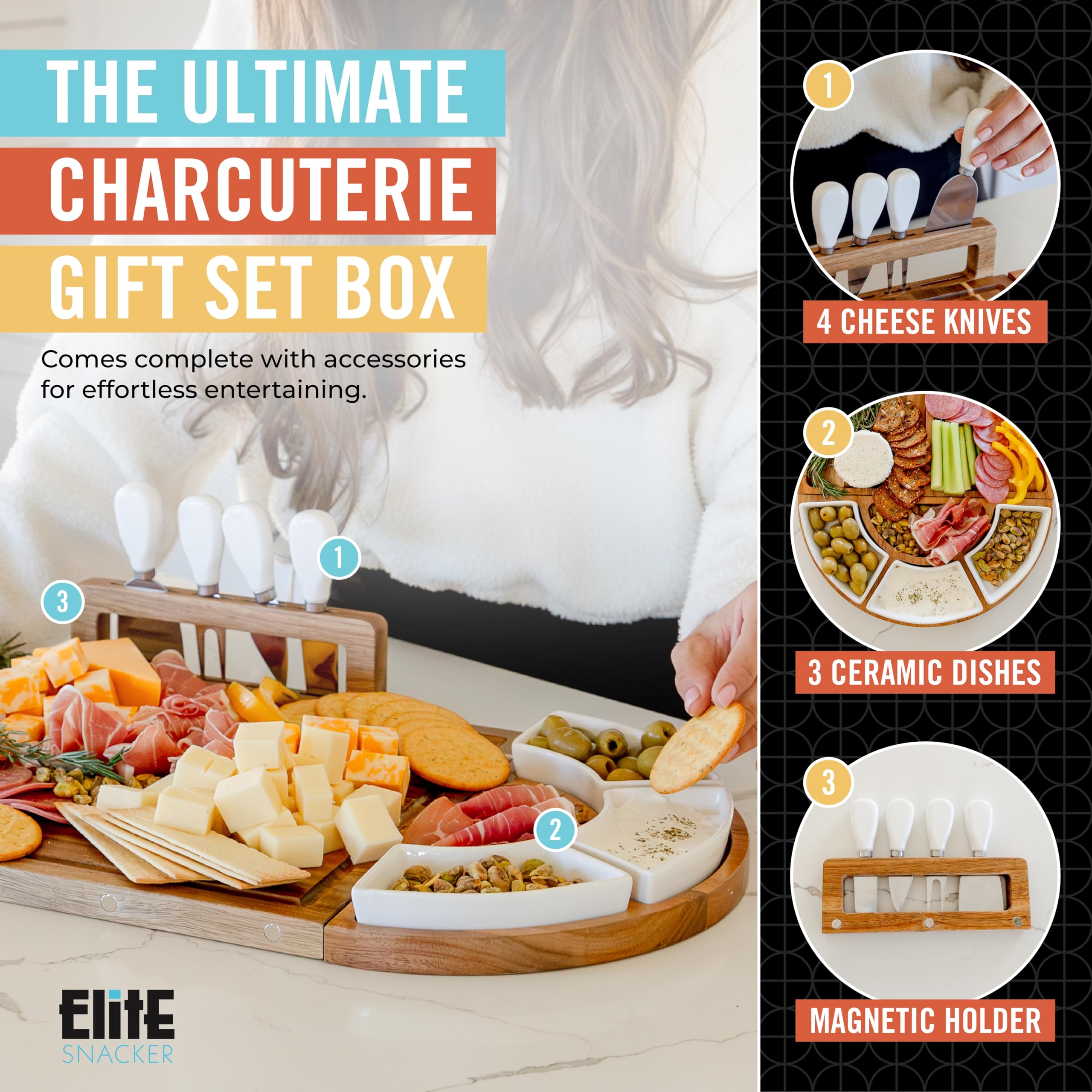 The Elite Snacker magnetic ends extend the board to 26 inches for bigger gatherings