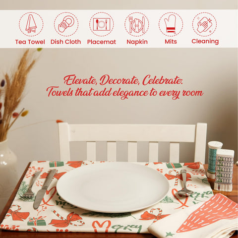 The Fine Living Co towels with classic weave complement festive table settings.
