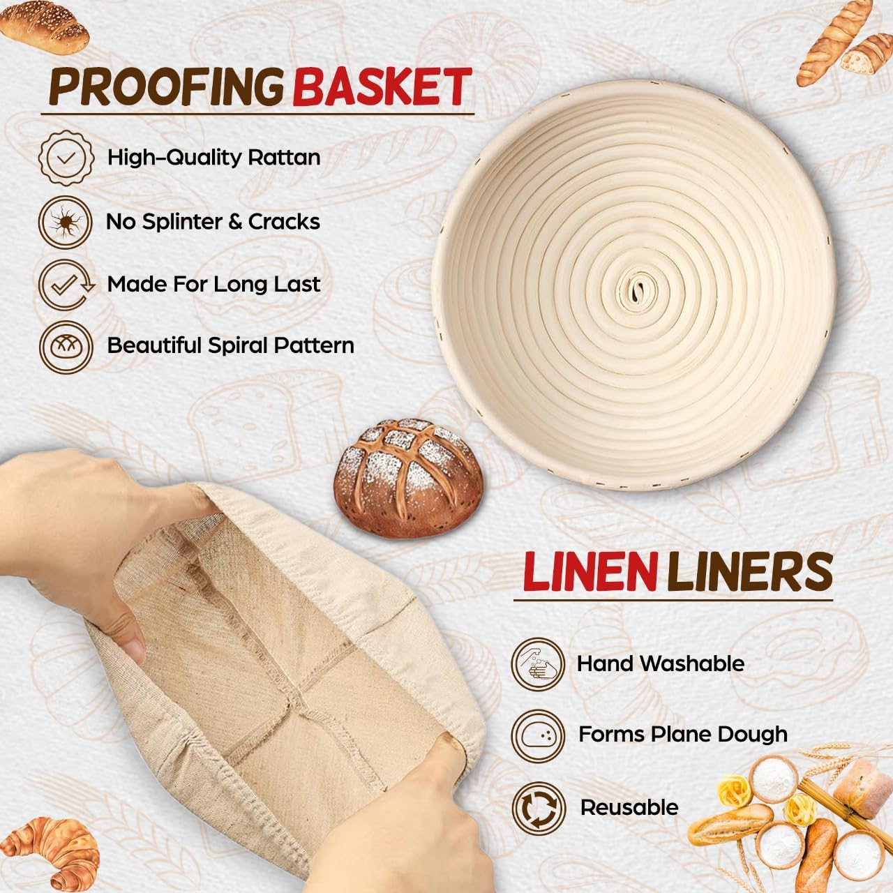 The Kitchen Emporium 9-inch round banneton for even proofing and shaping.