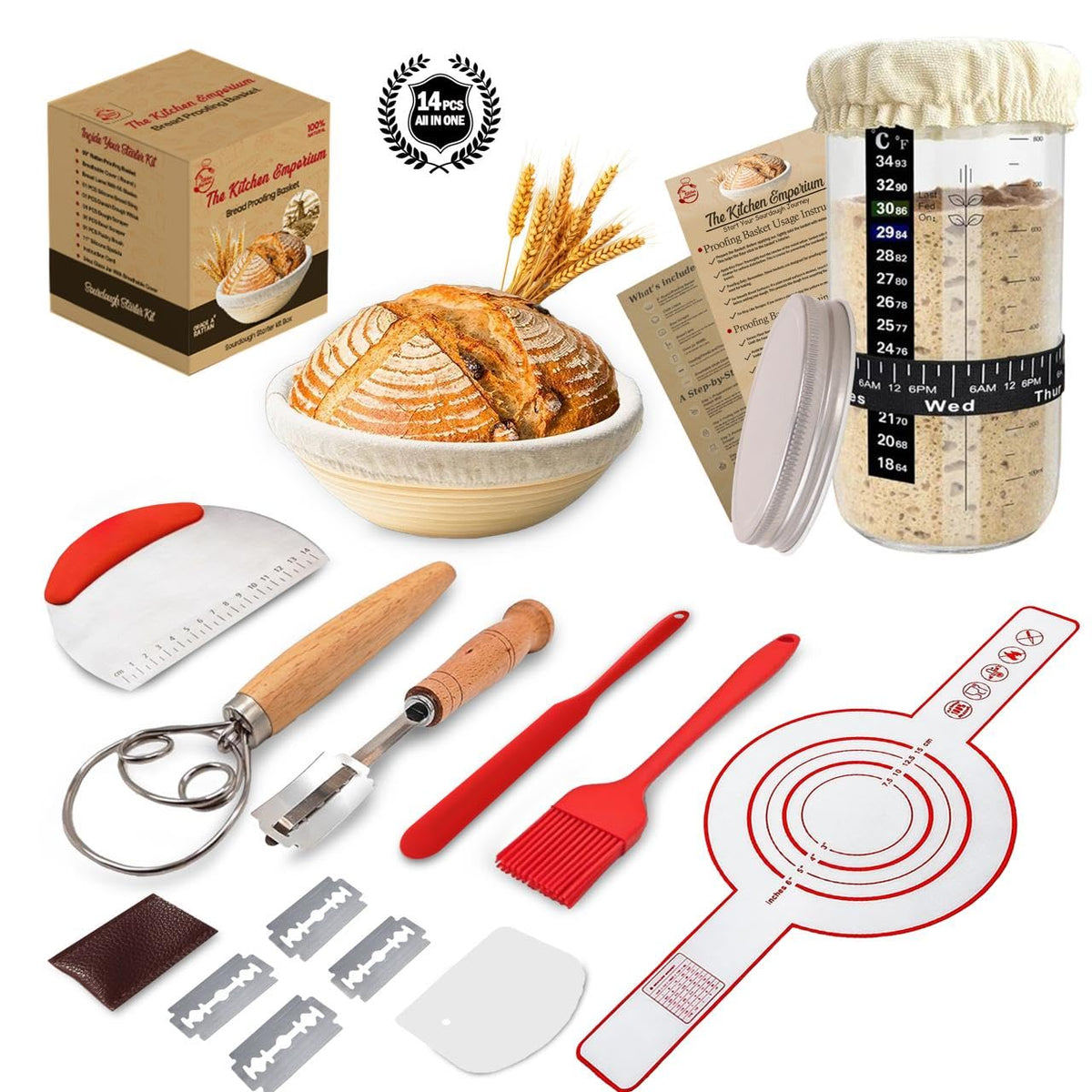The Kitchen Emporium sourdough starter kit jar for easy storage and visibility.